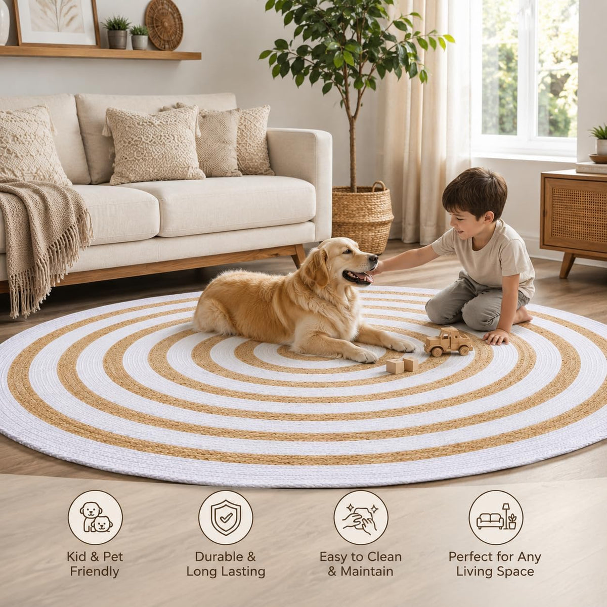 Handmade Jute Cotton Round Area Rug