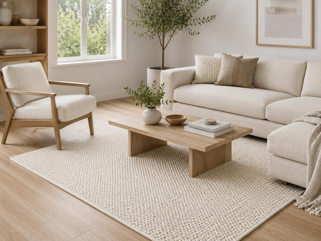 Handwoven Textured Natural Wool Area Rug