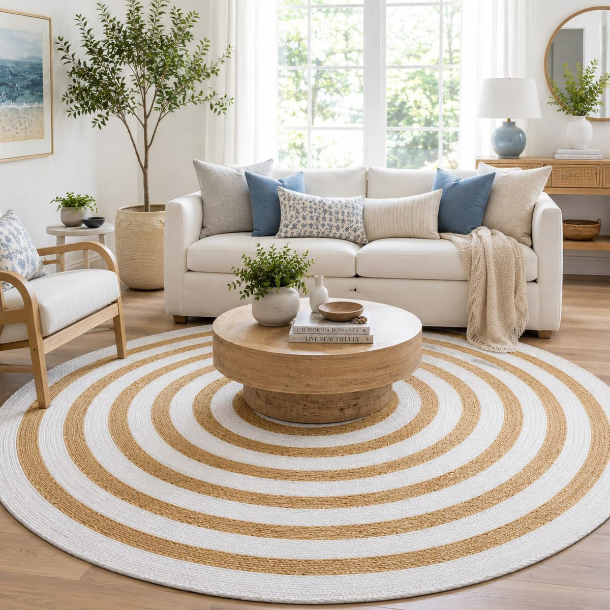 Handmade Jute Cotton Round Area Rug