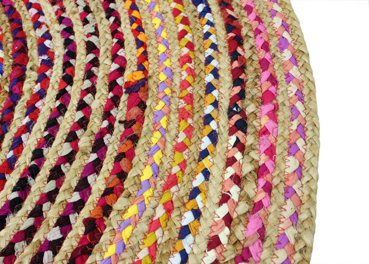 Multi‑Color Braided Jute Round Area Rug