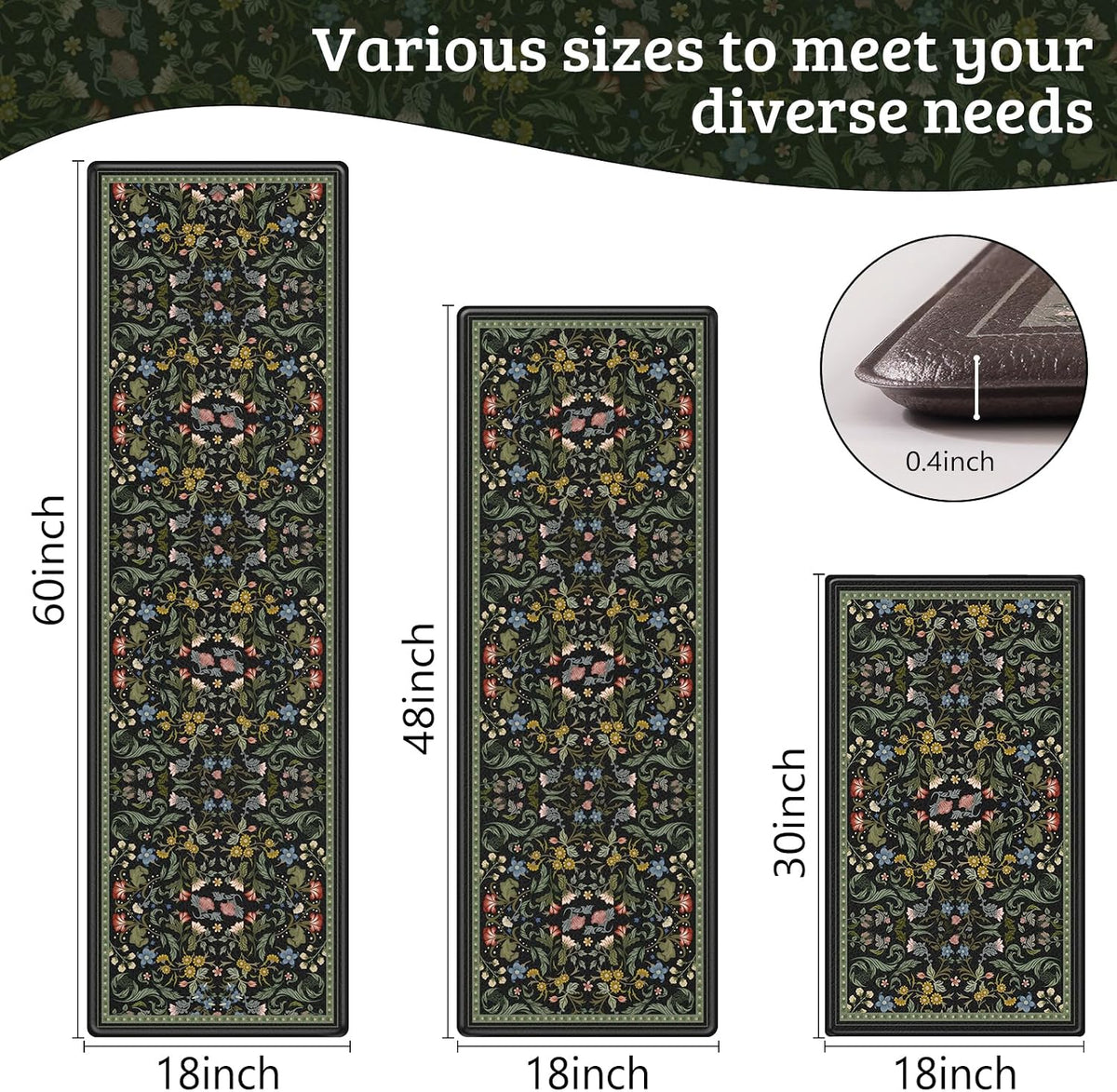 Floral Cushioned Anti‑Fatigue Kitchen Rugs