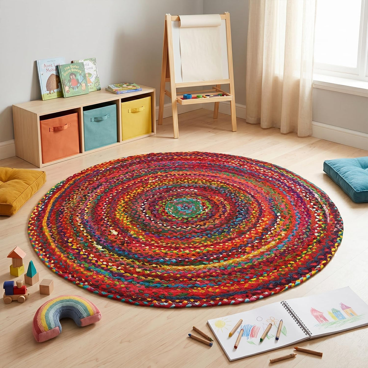 Hand‑Woven Jute Cotton Round Area Rug