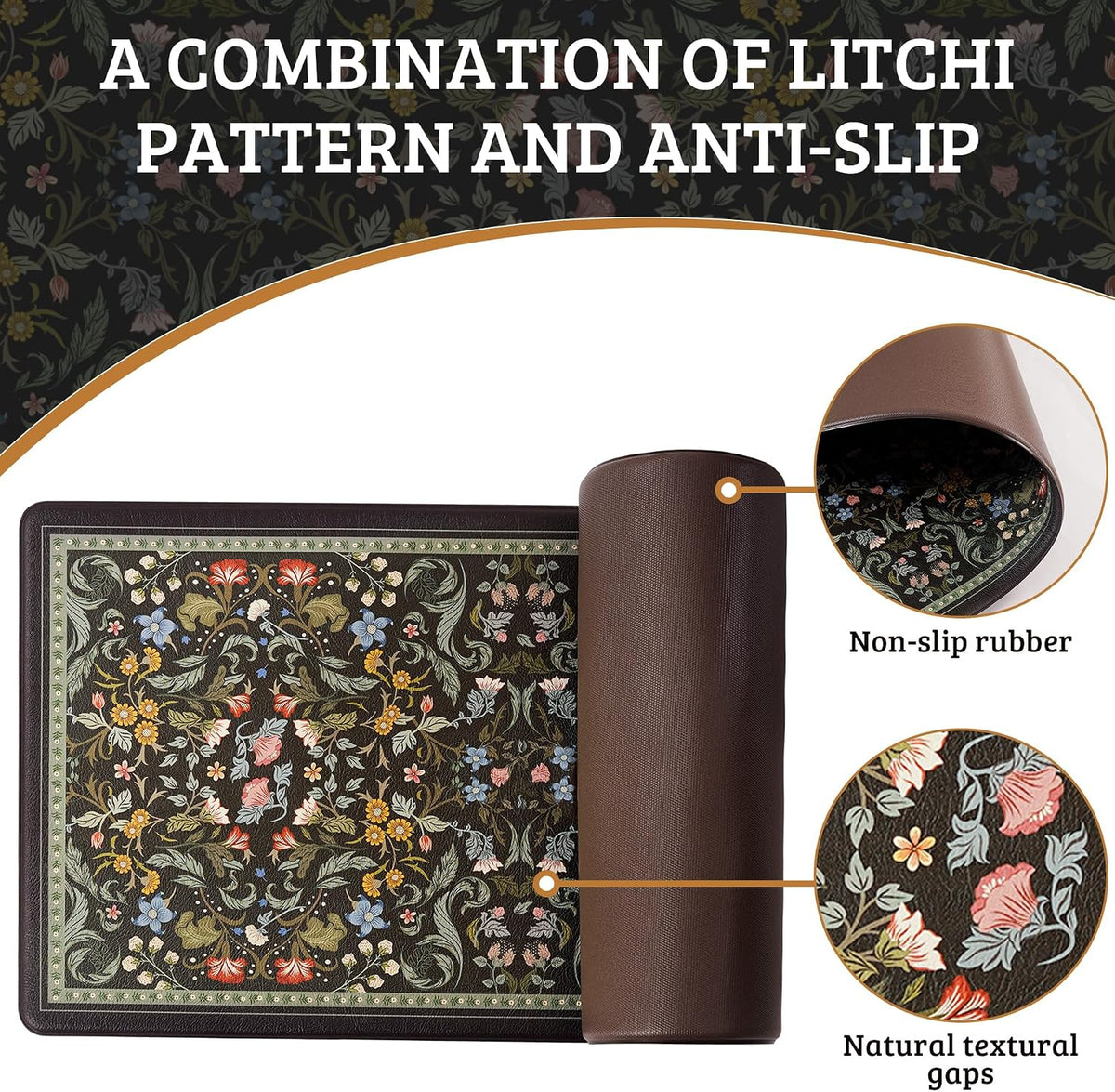 Floral Cushioned Anti‑Fatigue Kitchen Rugs