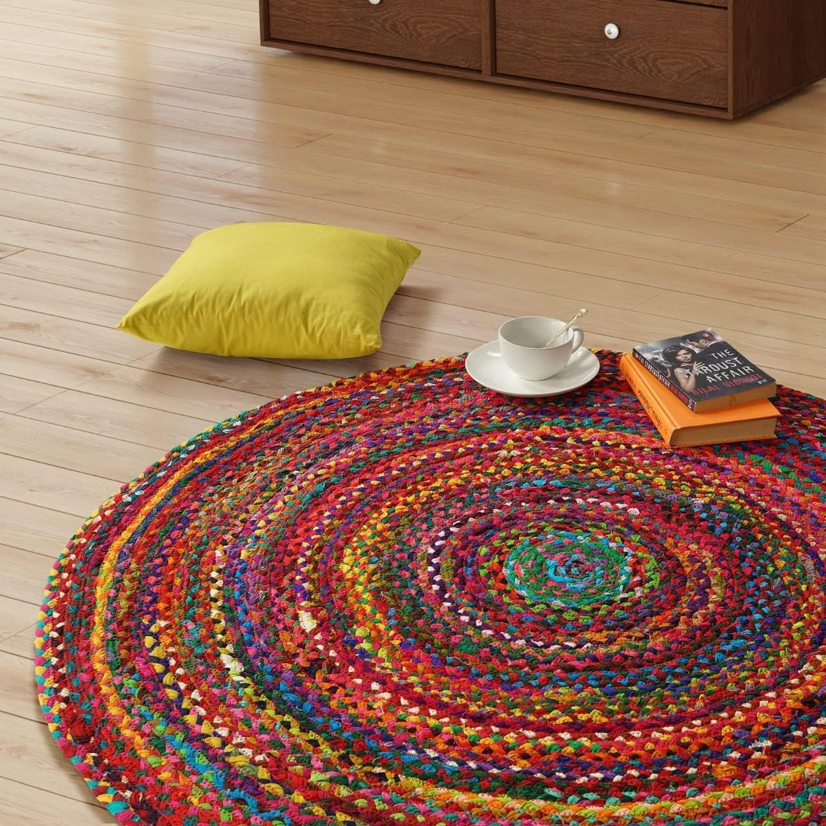Hand‑Woven Jute Cotton Round Area Rug