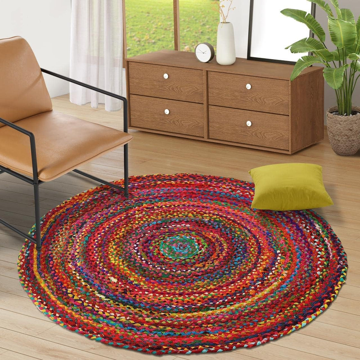 Hand‑Woven Jute Cotton Round Area Rug