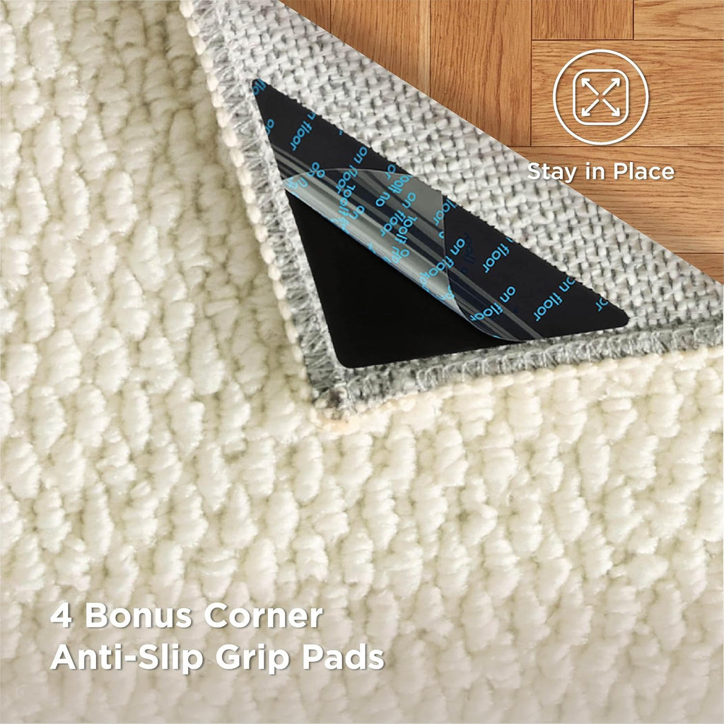 Washable Faux‑Wool Ivory Area Rug