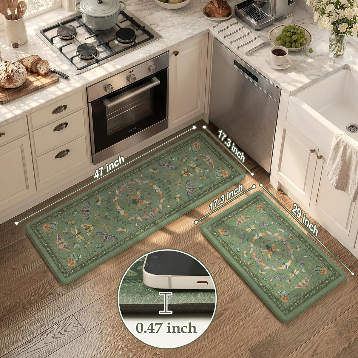 Cushioned Anti‑Fatigue Kitchen Rug Set