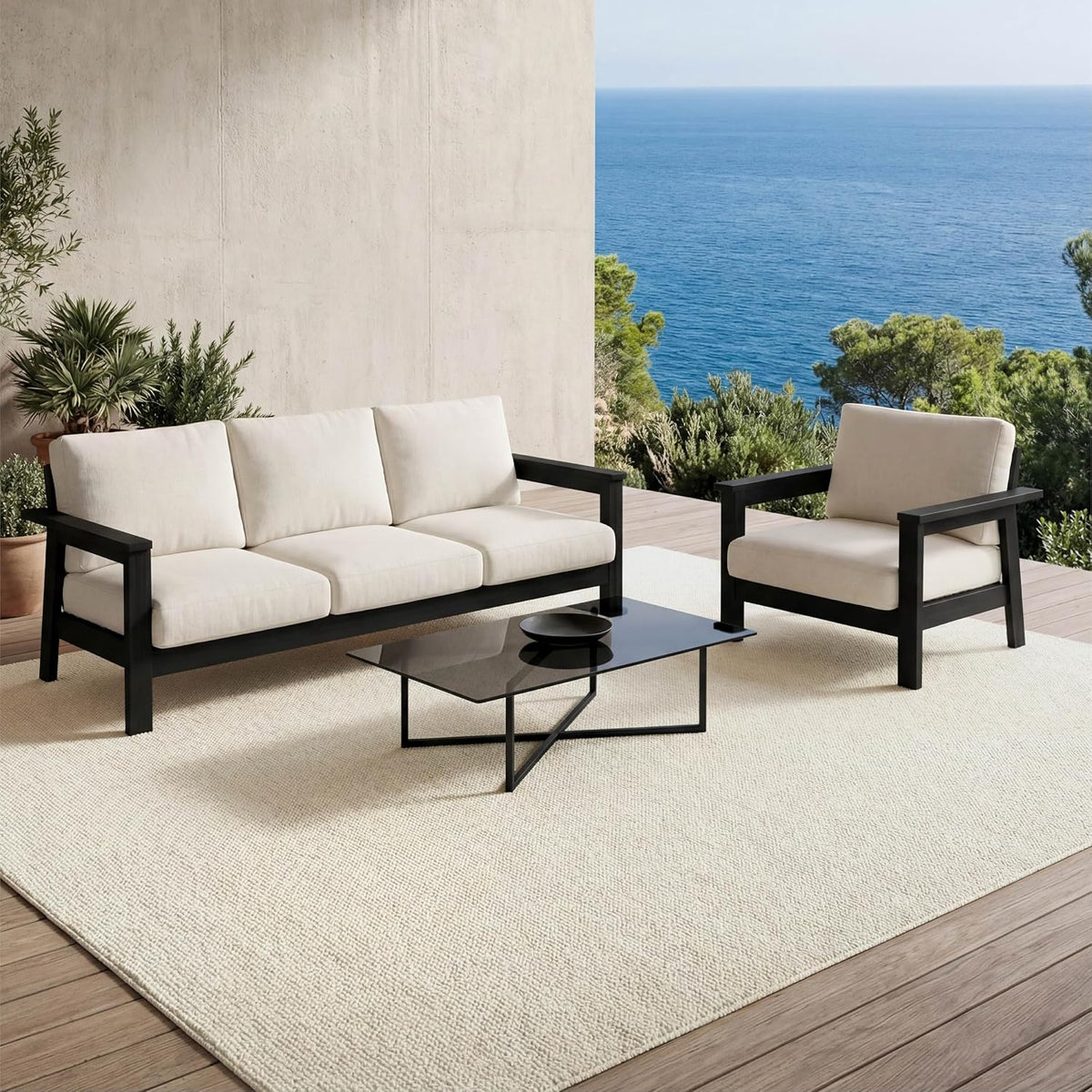 Washable Faux‑Wool Ivory Area Rug