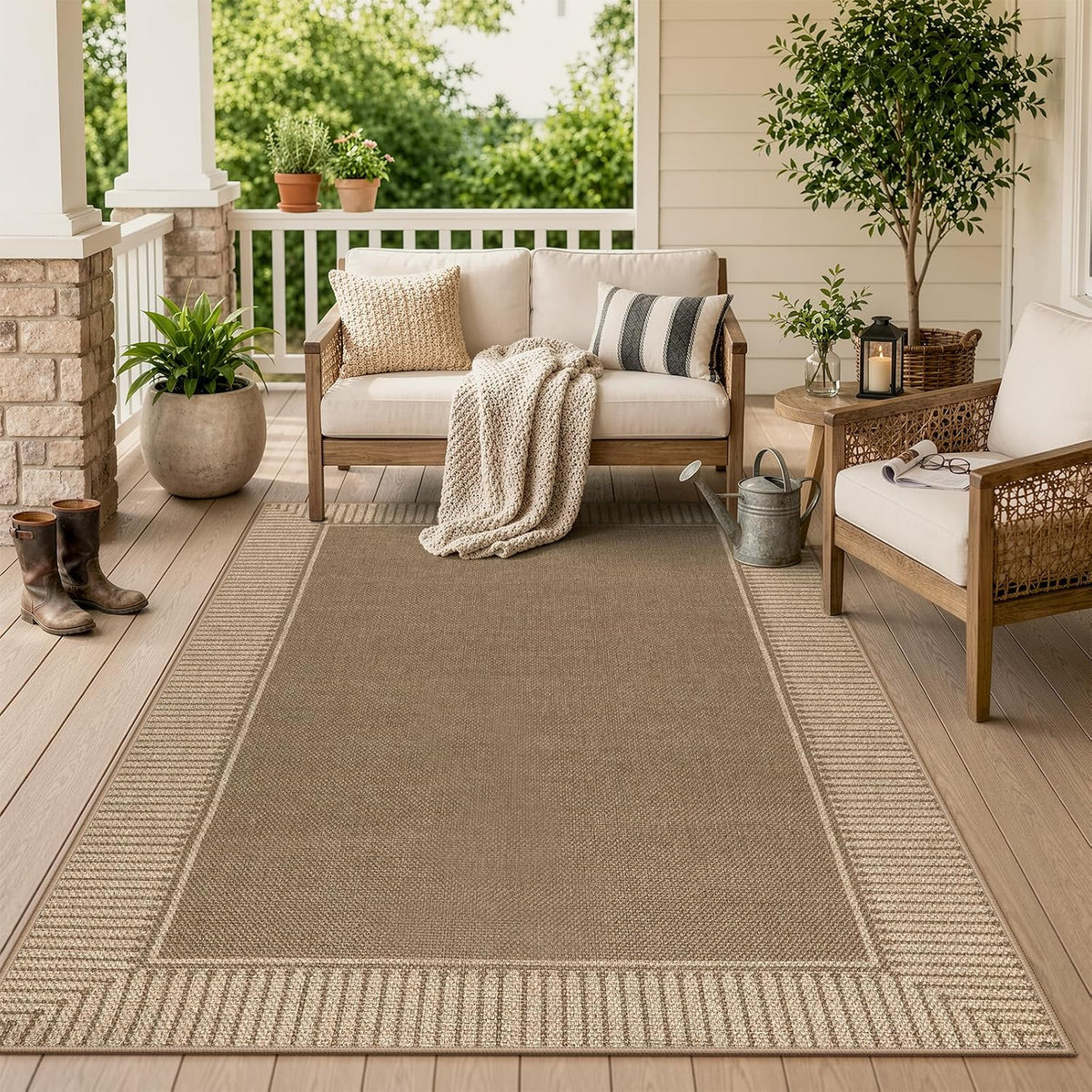 Striped Indoor‑Outdoor Farmhouse Area Rug