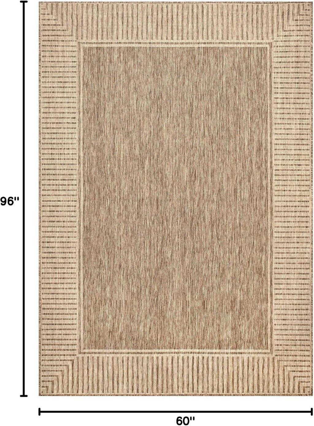 Bordered Indoor‑Outdoor Light Brown Area Rug