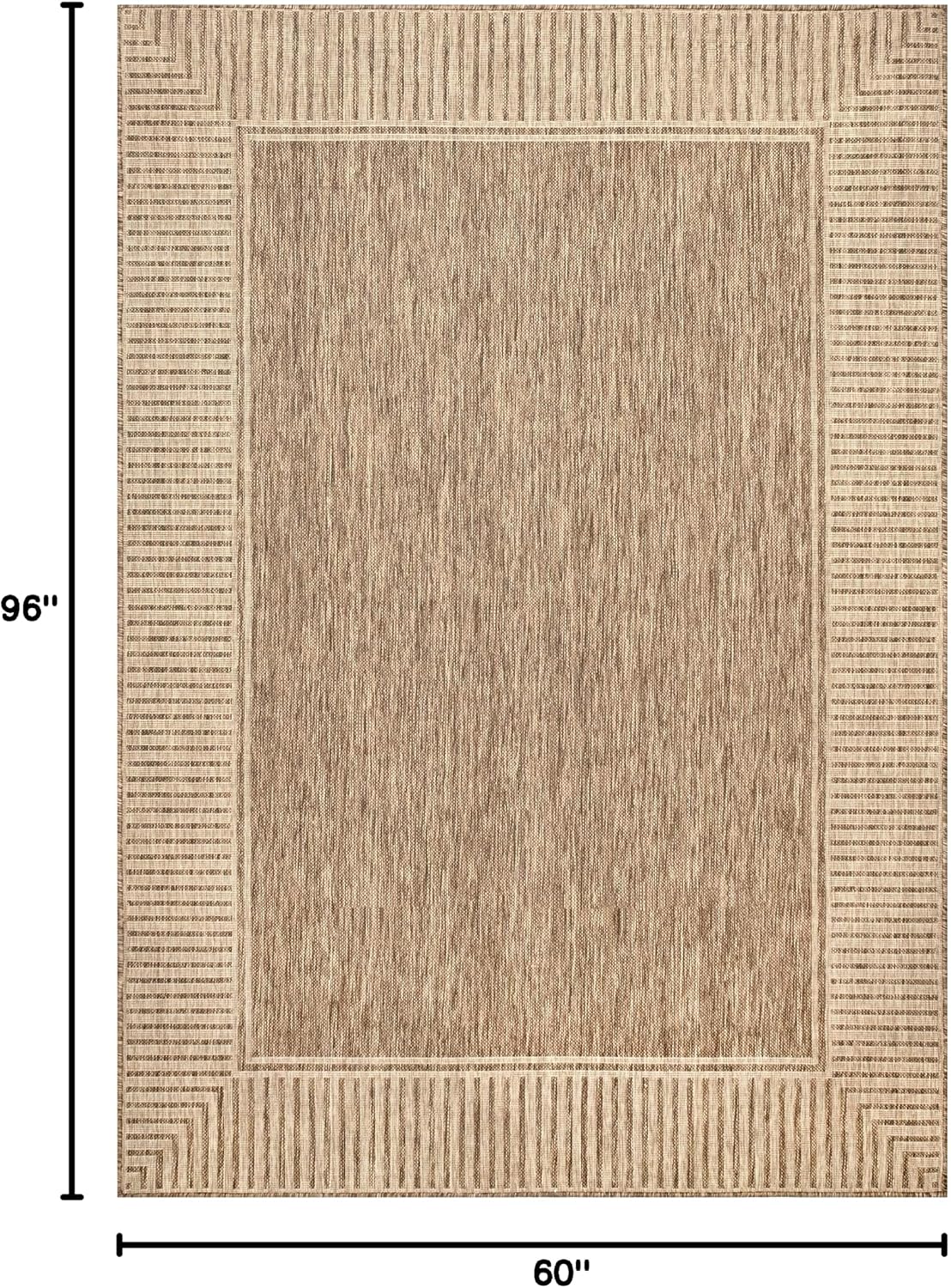 Bordered Indoor‑Outdoor Light Brown Area Rug