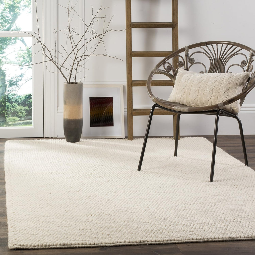 Hand‑Knotted Ivory Wool Indoor Area Rug