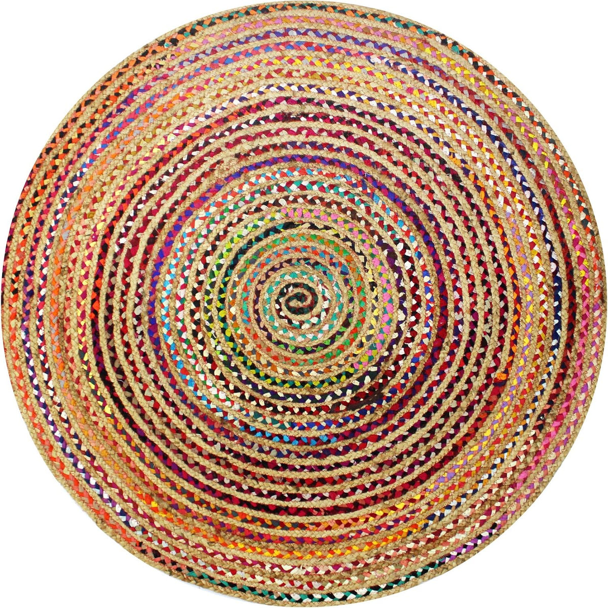 Multi‑Color Braided Jute Round Area Rug