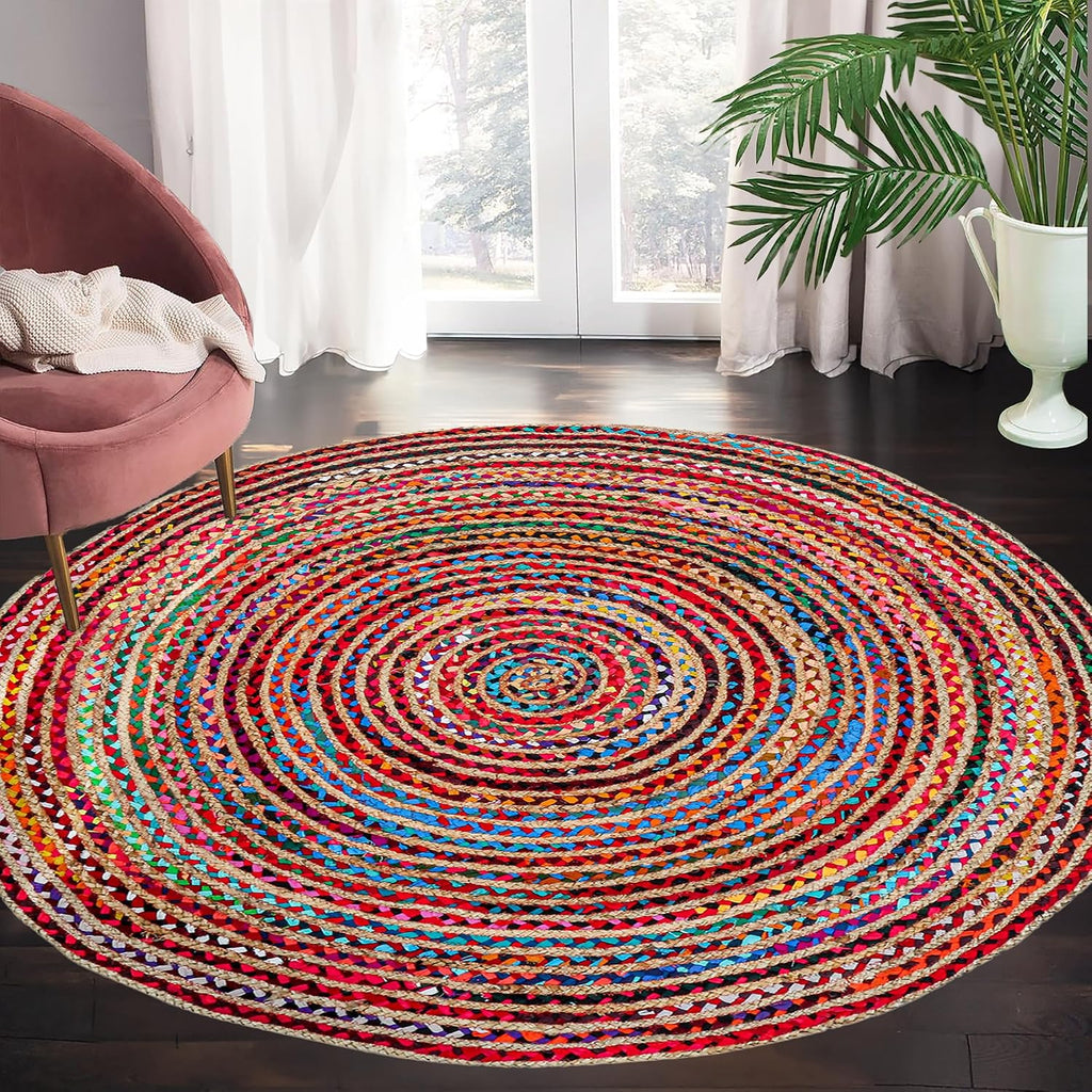 Boho Hand‑Woven Jute Round Area Rug