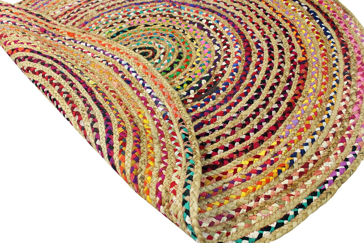 Multi‑Color Braided Jute Round Area Rug