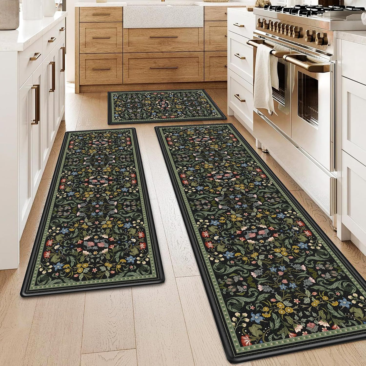 Floral Cushioned Anti‑Fatigue Kitchen Rugs