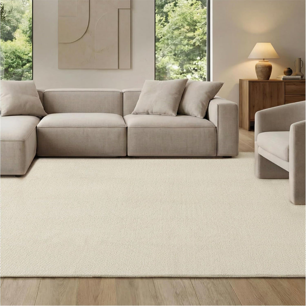 Washable Faux‑Wool Ivory Area Rug
