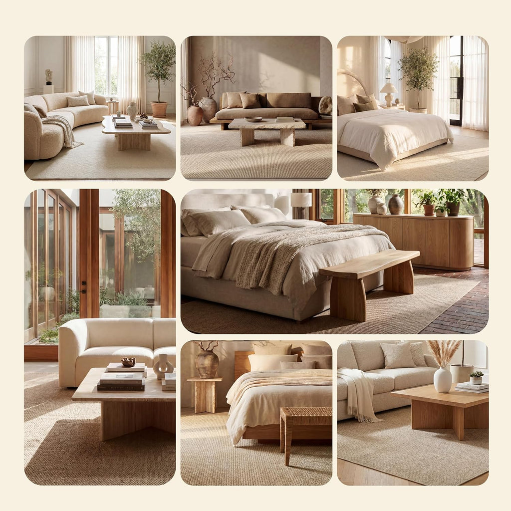 Washable Faux‑Wool Ivory Area Rug