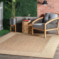 Bordered Indoor‑Outdoor Light Brown Area Rug