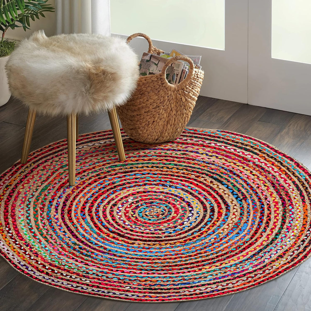 Boho Hand‑Woven Jute Round Area Rug