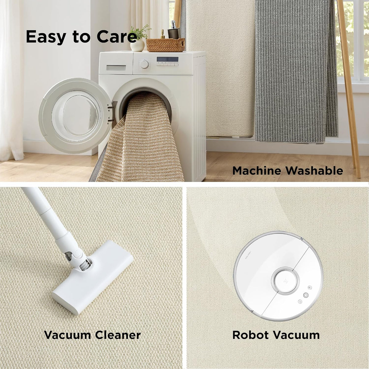 Washable Faux‑Wool Ivory Area Rug