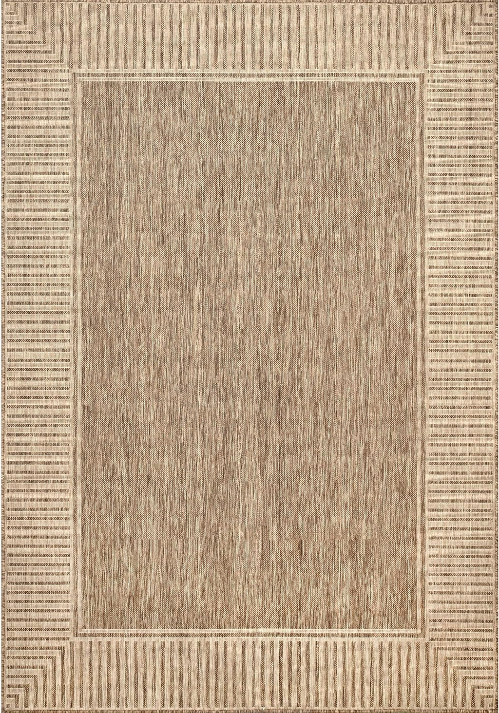 Bordered Indoor‑Outdoor Light Brown Area Rug